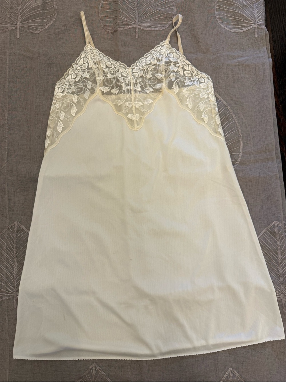 Floral Lace Trim Chemise — Cream